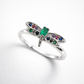 Anillo en Plata italiana 925 con esmeralda natural Libélula Arcoíris